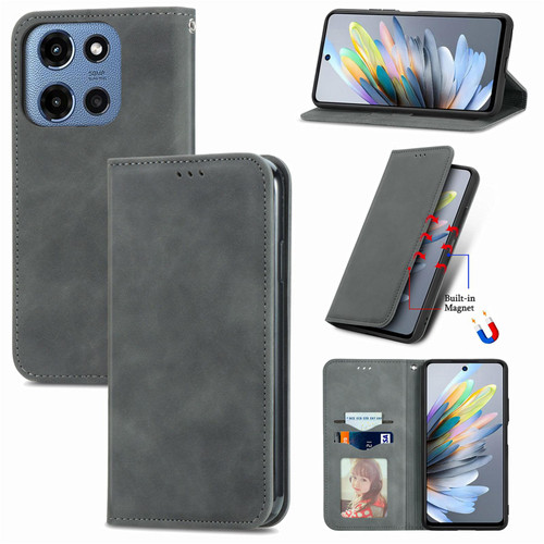 Moto G 2025 Retro Skin Feel Magnetic Flip Leather Phone Case - Gray
